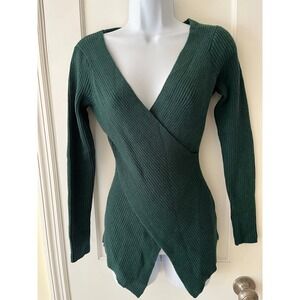 NWT Ribbed Wrap V-Neck Long Sleeve Sweater Womens Medium Green Whimsygoth